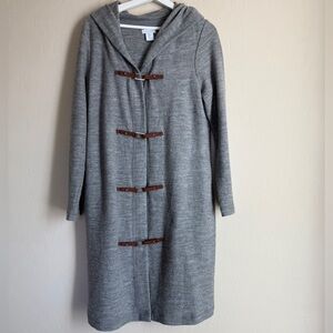 Kenar Longline Wool Coat Equestrian Faux Leather Toggle Closure Medium